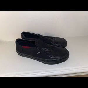 Limited Addition Black Slip-On Vans X Black Flame